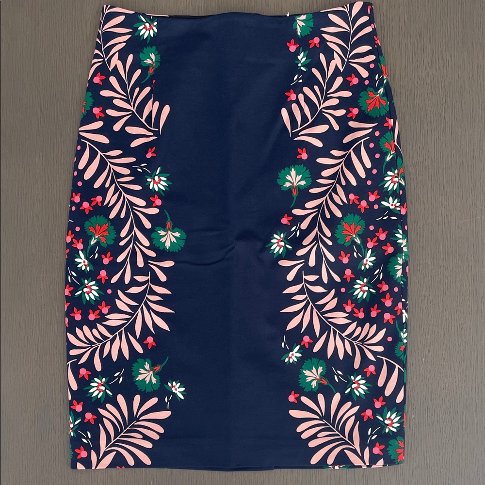 Boden Navy Pencil Skirt with Pink and Green Floral Design